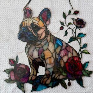 Acrylic Stained Glass French Bulldog & Flowers Window Ornament